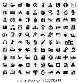 vector black 100 web icons set on gray