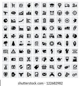 vector black 100 web icons set on gray