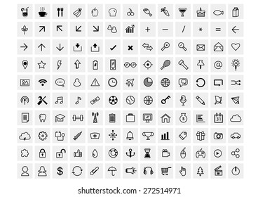 vector black 130 web icons set on gray