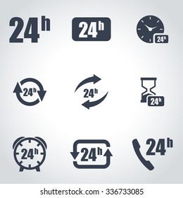 Vector black 24 hours icon set.