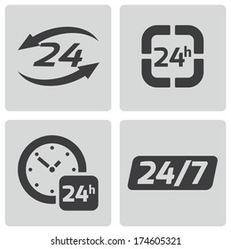Vector black 24 hours icons set on white background