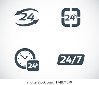 Vector black 24 hours icons set on white background