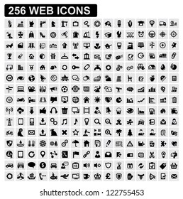 Vector Black 256 Web Icons Set On Gray