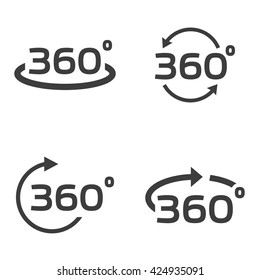 Vector black 360 Degrees icons set on white background. Geometry math symbol. Full rotation