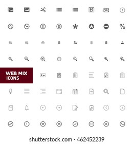 vector black 62 web icons set on gray. vector illustration