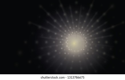 Vector black abstract background with a golden flash or explosion and diverging golden rays.