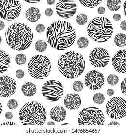 Vector Black Abstract Circles on White Seamless Repeat Pattern