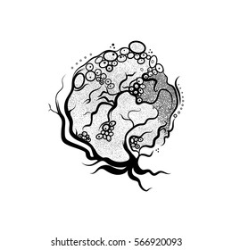 Vector black abstract graphic tree isolated on white background.