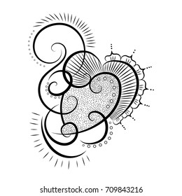 Vector black abstract heart. Sketch illustration on white