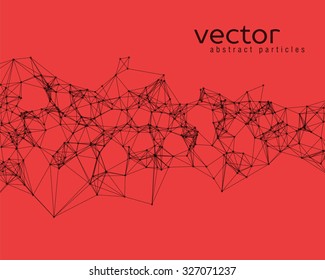 Vector black abstract particles on red background