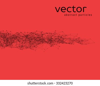Vector black abstract particles on red background