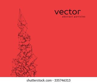 Vector black abstract particles on red background