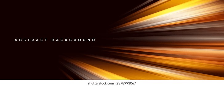 Vector black abstract wide background with yellow and orange glowing high-speed light effect. Vector illustration design banner