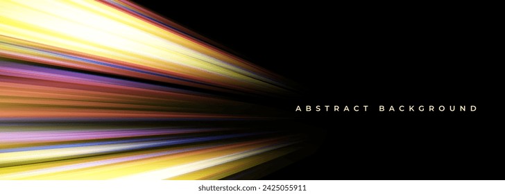 Vector black abstract wide background with multicolored glowing high-speed deep light effect. Vector illustration