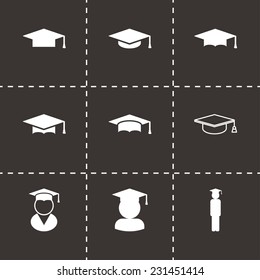 Vector black academic cap icon set on black background