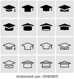 Vector black academic cap icon set.