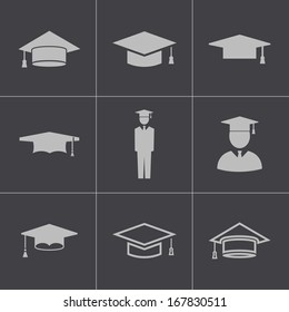 Vector black academic cap icons set