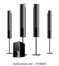 vector black acoustic sound system, loudspeaker