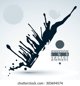 Vector black acrylic abstract spot, brush painted design element, graphic creative inky illustration scanned and traced.