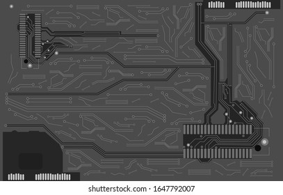 Vector Black adn White Circuit Technology Background Template, Micro Schemes and Chips, Electronic Graphic Backdrop.