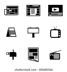 Vector black advertisement icons set on white background