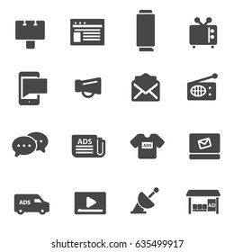 Vector black advertisement icons set on white background
