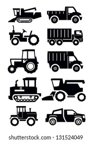 vector black agricultural transport icons set on white