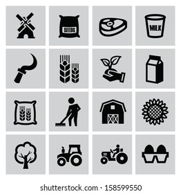 vector black agriculture and farming icons set