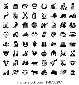 vector black agriculture and farming icons set