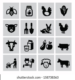 vector black agriculture and farming icons set