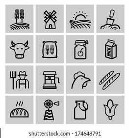 vector black agriculture and farming icons set