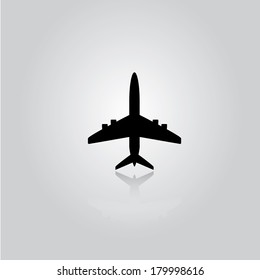 vector black airplane icon on abstract grey background. vector airplane silhouette