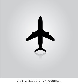 vector black airplane icon on abstract grey background. vector airplane silhouette