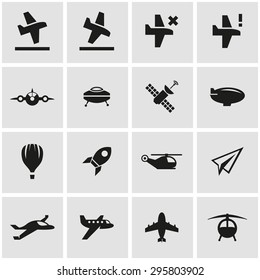 Vector black airplane icon set.