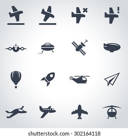 Vector black airplane icon set.