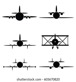 vector black airplane icon set 