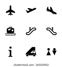 Vector black airport icon set on white background