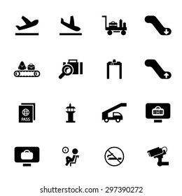 Vector black airport icon set on white background