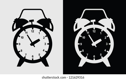 vector black alarm clock icon on gray