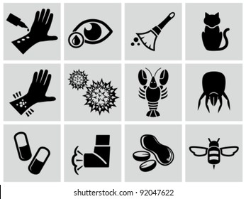 Vector Black Allergies Icons Set.