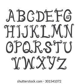 Vector black alphabet. Hand-drawn stylish font.