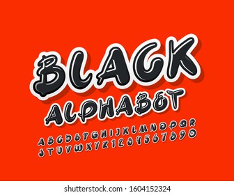 Vector Black Alphabet Letter and Numbers. Creative Playful Font.