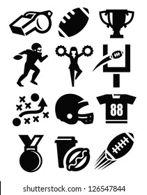 vector black american football icon set on white