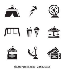 Vector black Amusement Park icons set on white background