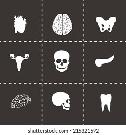 Vector black anatomy icons set on black background