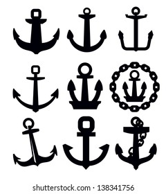 vector black anchor icon set on white