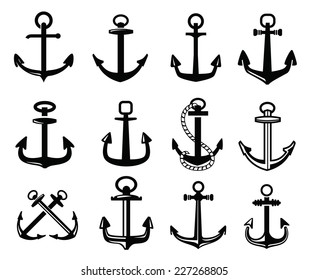 vector black anchor icon set on white