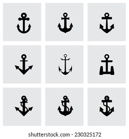 Vector black anchor icon set on grey background