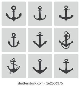 Vector black anchor icons set