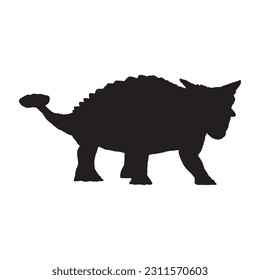 Vector black ankylosaurus silhouette dinosaur isolated on white background